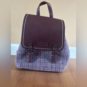 Islander Jura Backpack in burgundy leather and burgundy multi Harris Tweed